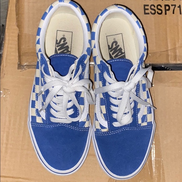 blue and white checkered old skool vans